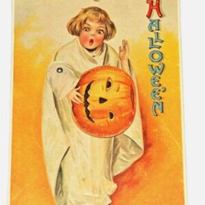 Vintage Halloween Mechanical Jack-O-Lantern Postcard. 
“A Thrilling Halloween”